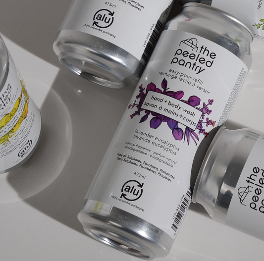 hand body wash in aluminum can held by hand